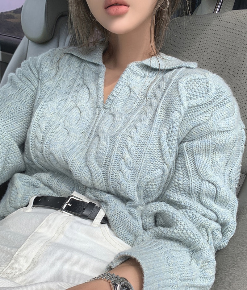 Women's Polo Style Knitted Sweater