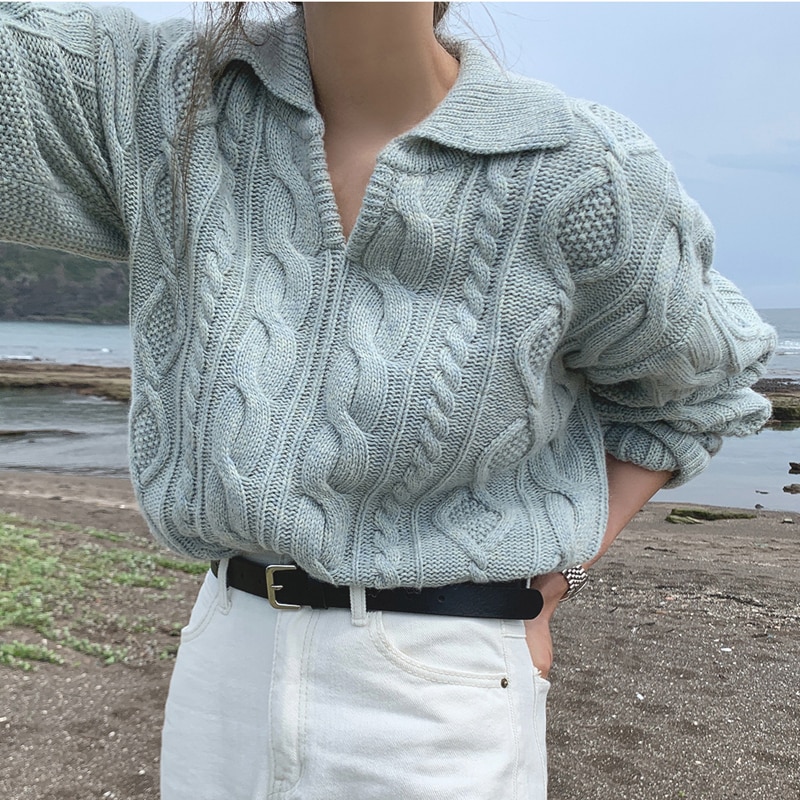 Women's Polo Style Knitted Sweater