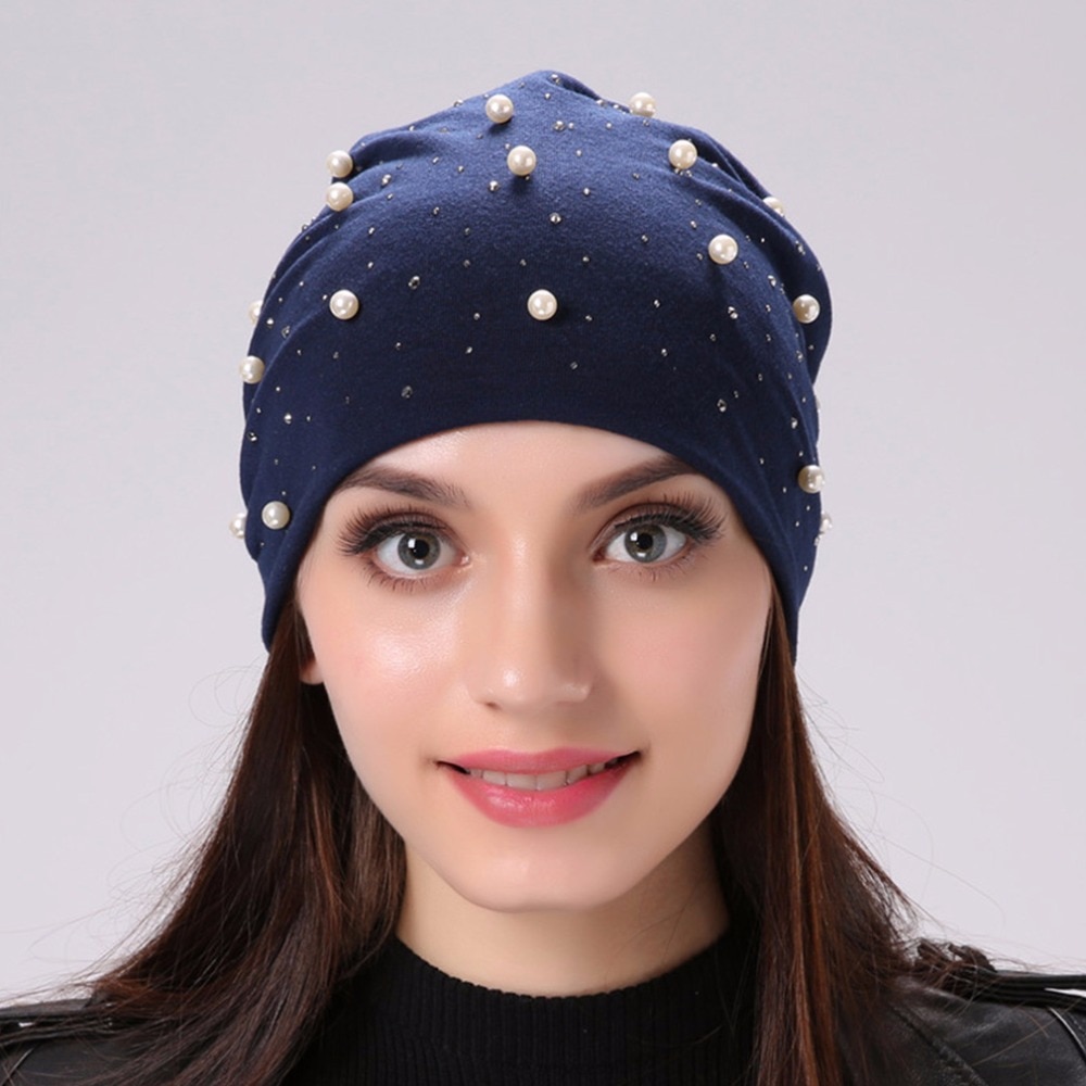 Women's Pearl Beads Beanie Hat