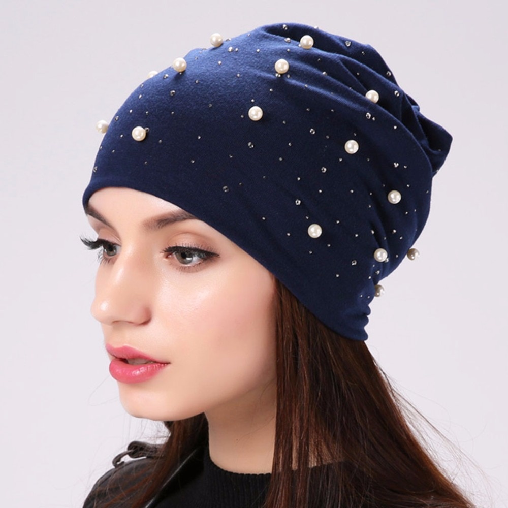 Women's Pearl Beads Beanie Hat