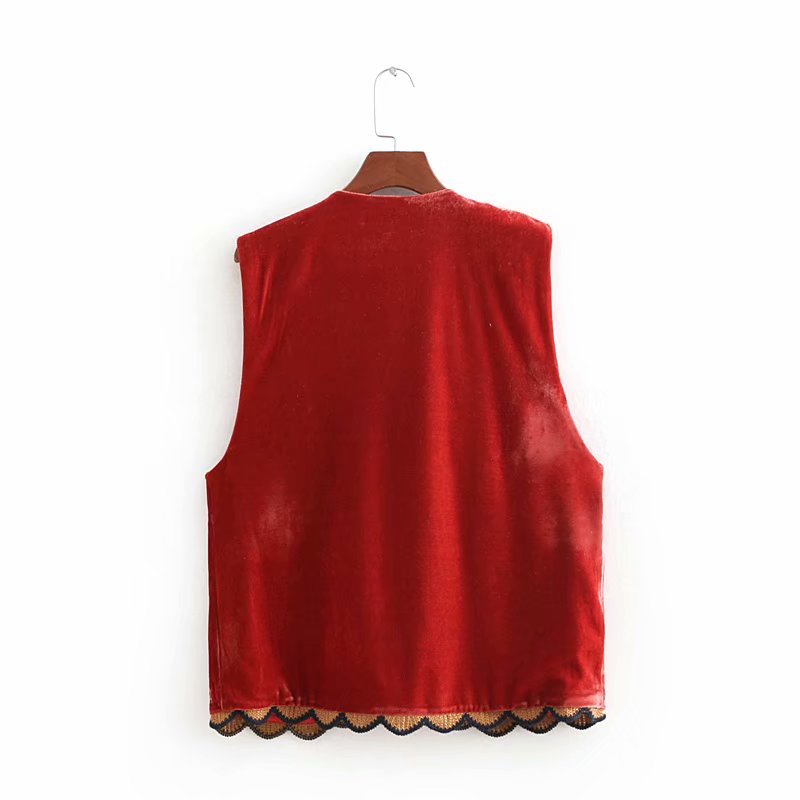 Embroidery Women's Vest in Red