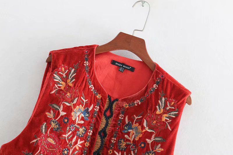 Embroidery Women's Vest in Red