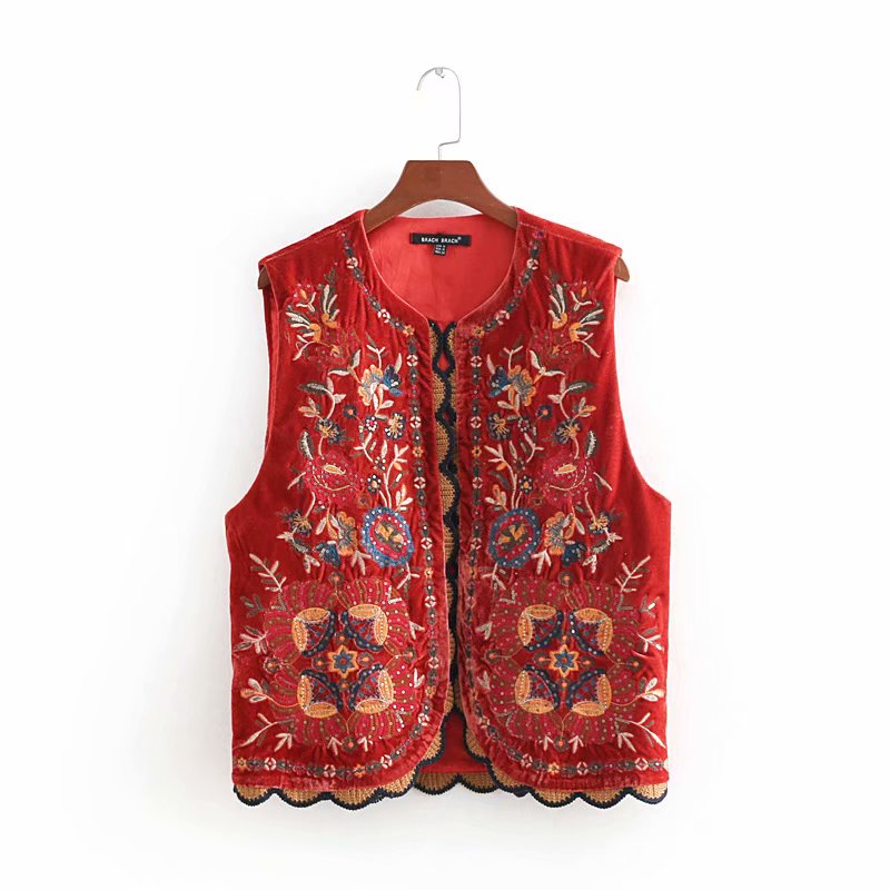 Embroidery Women's Vest in Red