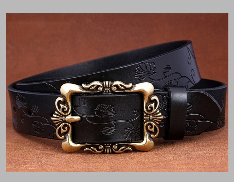 Women's Leather Belt with Metal Buckle