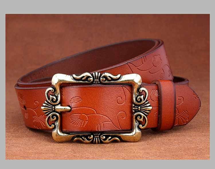 Women's Leather Belt with Metal Buckle