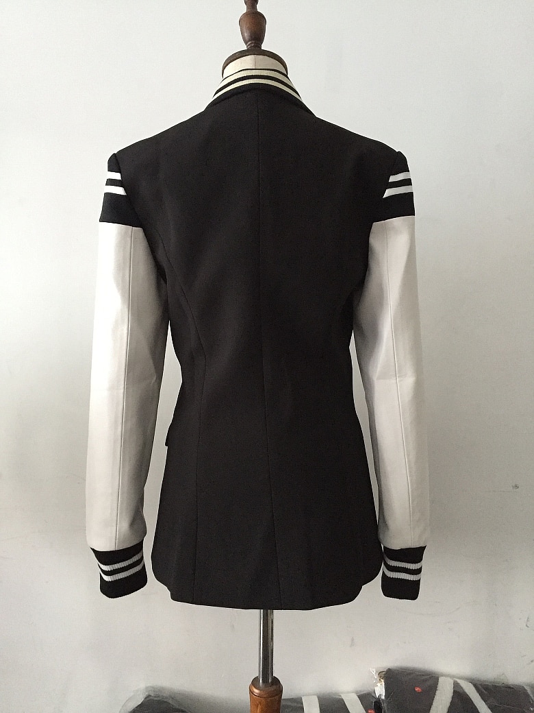 Black Women's Jacket with White Leather Sleeves