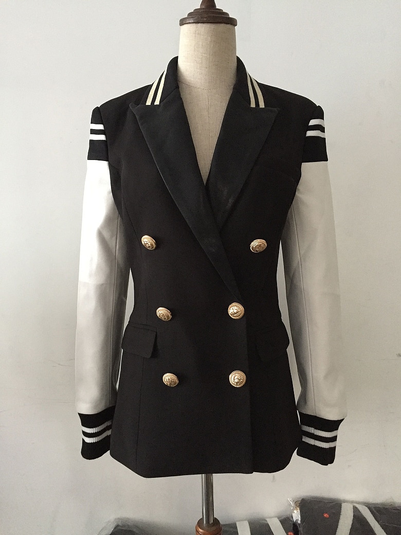 Black Women's Jacket with White Leather Sleeves