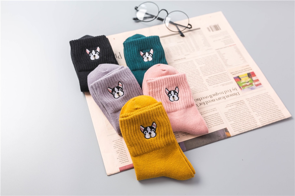 Women's French Bulldog Embroidery Socks