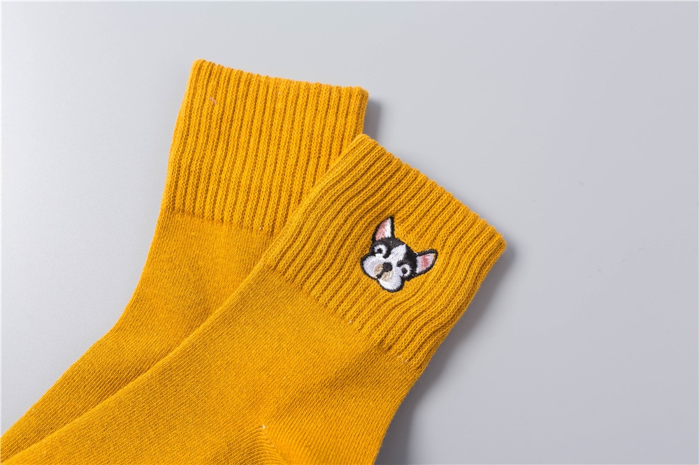 Women's French Bulldog Embroidery Socks