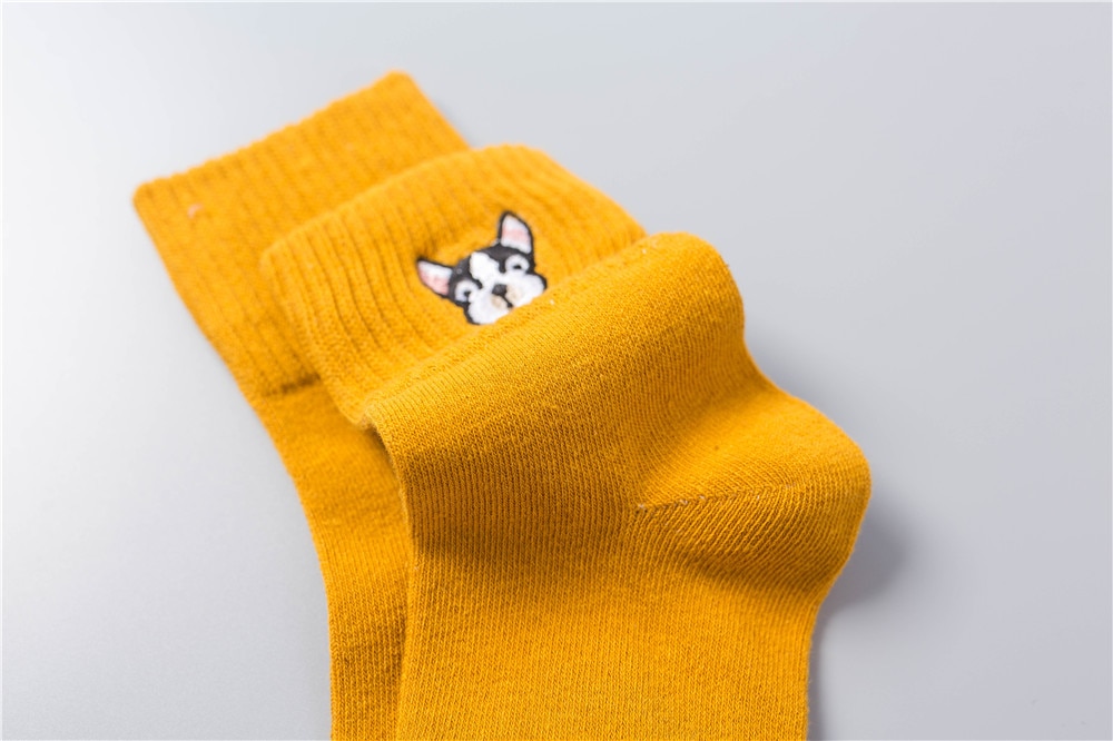 Women's French Bulldog Embroidery Socks