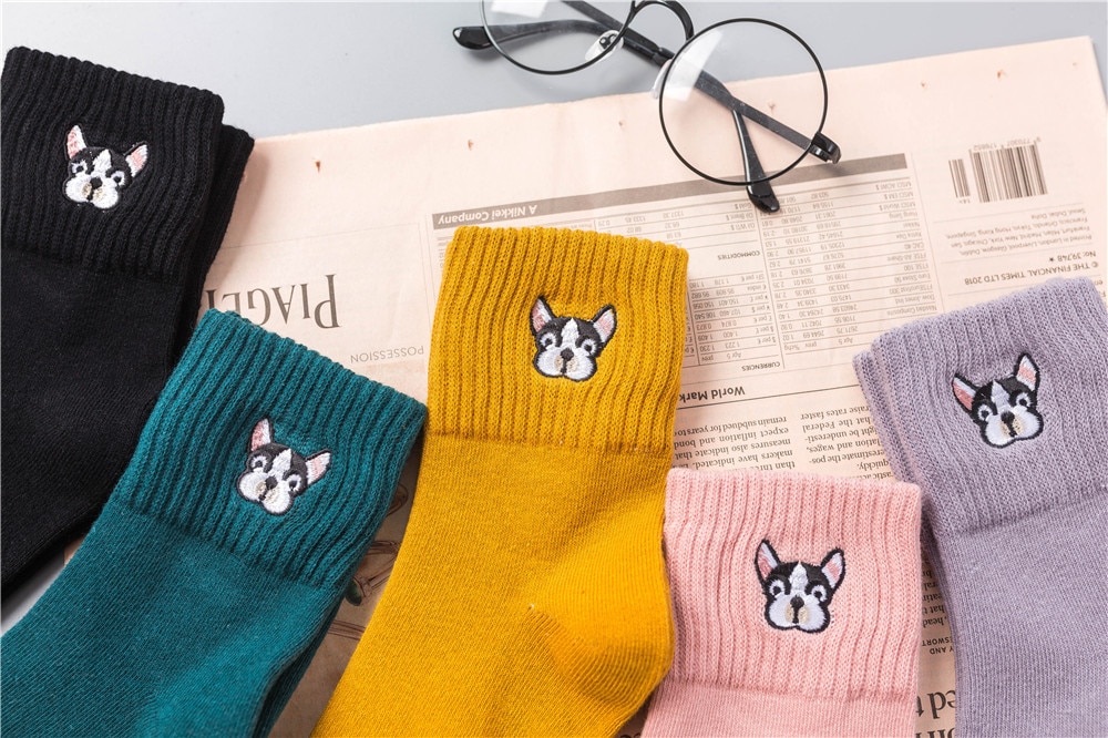 Women's French Bulldog Embroidery Socks