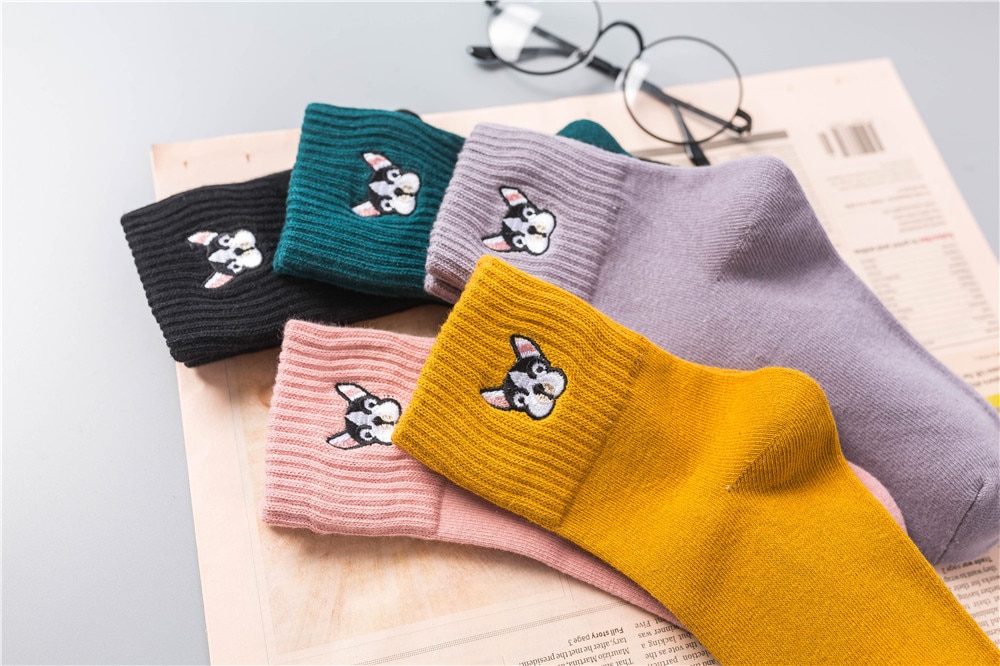 Women's French Bulldog Embroidery Socks