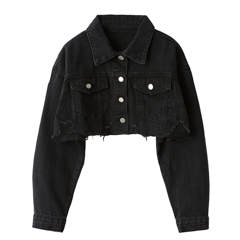 Cropped Women's Denim Jacket in Black