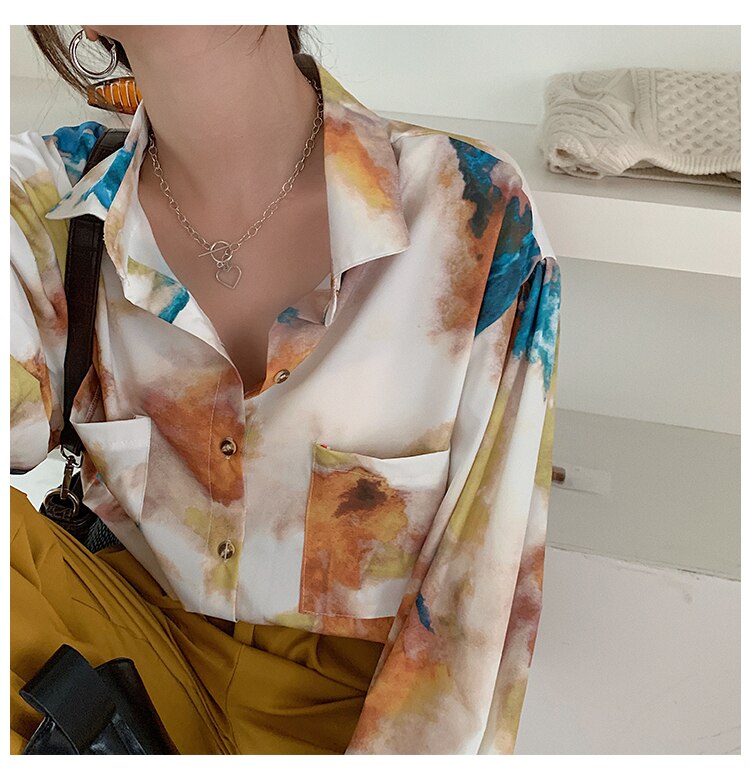 Oversized Printed Retro Blouse