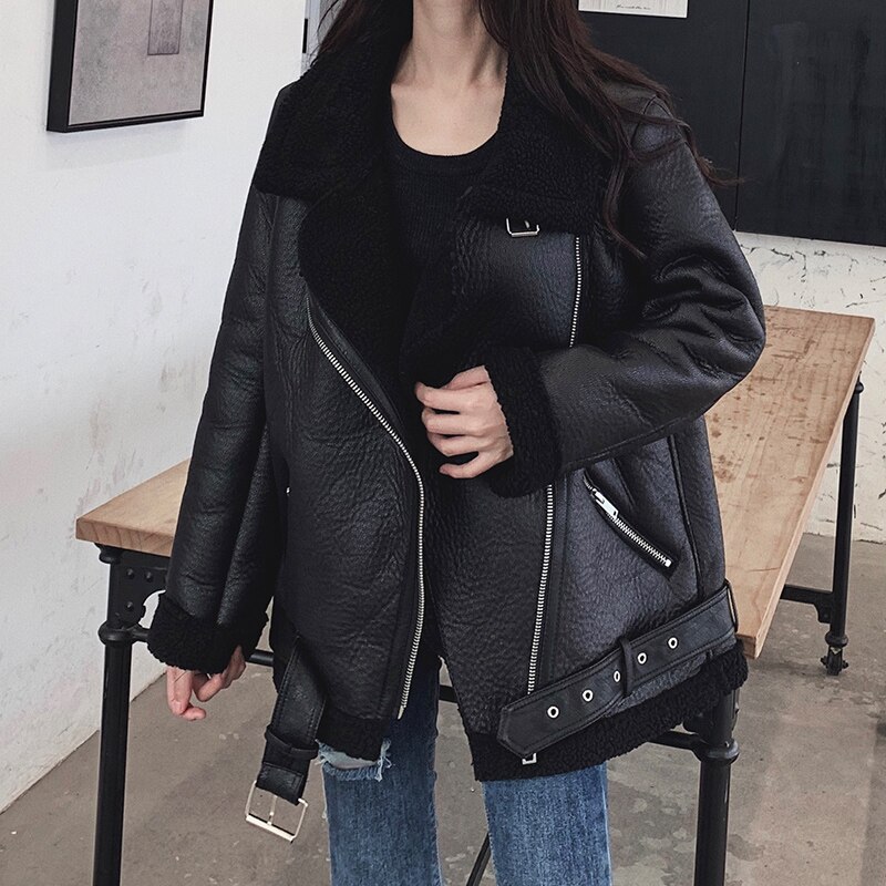 Women's Warm Winter PU Leather Jacket