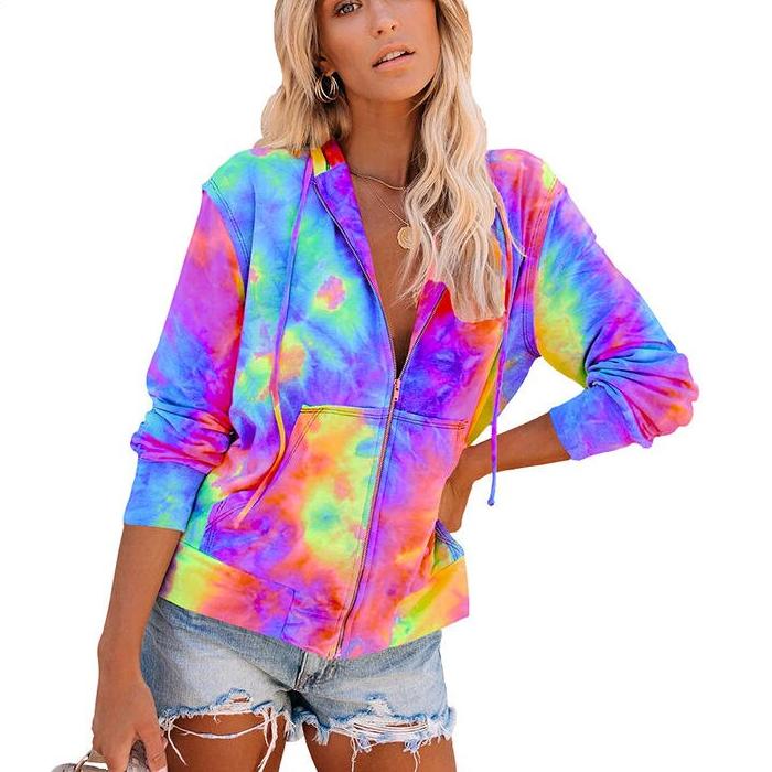 Tie Dye Zipper Hoodie for Women