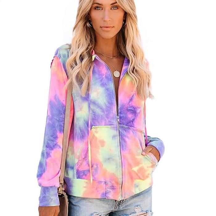 Tie Dye Zipper Hoodie for Women