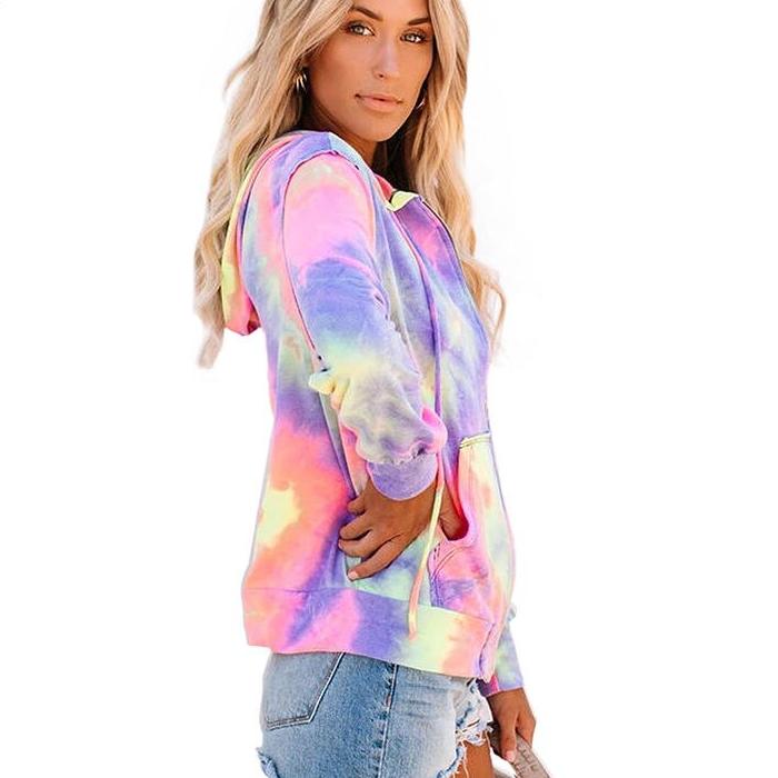 Tie Dye Zipper Hoodie for Women