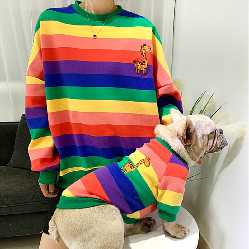 Warm Colorful Striped Owner and Pet Matching Hooides Set