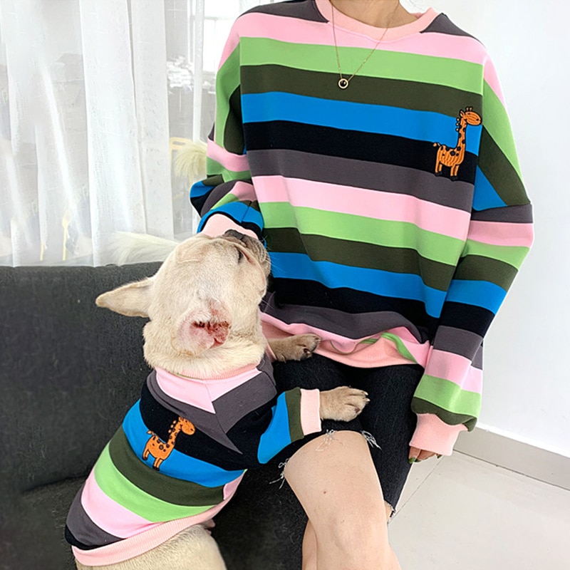 Warm Colorful Striped Owner and Pet Matching Hooides Set