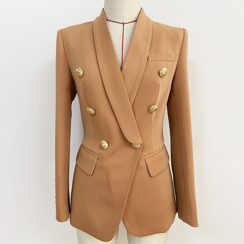 Beige Women's Blazer with Gold Buttons