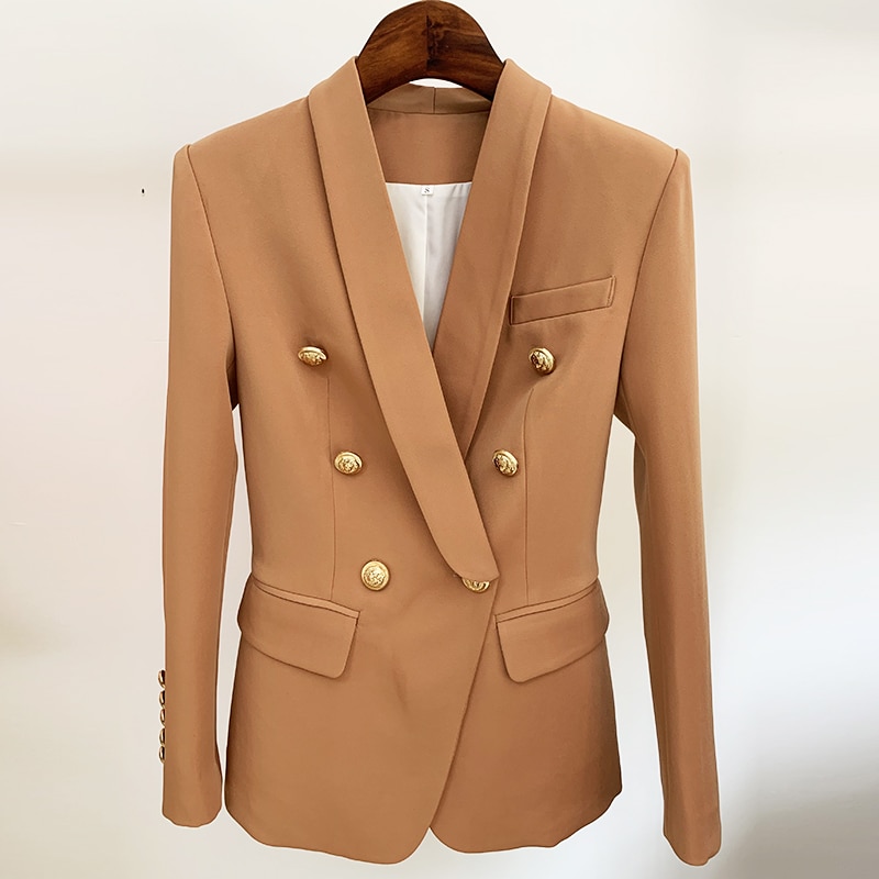 Beige Women's Blazer with Gold Buttons