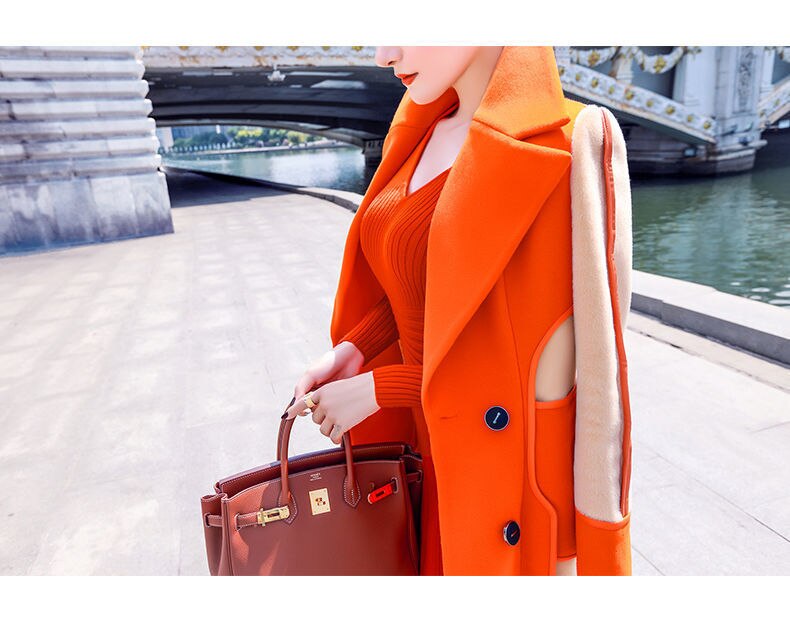 Women's Color Block Warm Long Coat