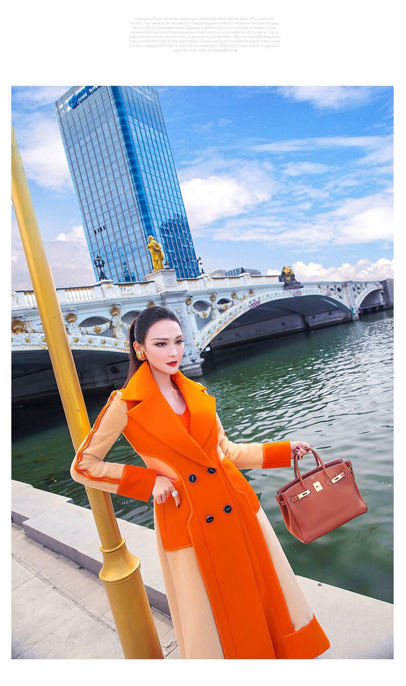 Women's Color Block Warm Long Coat