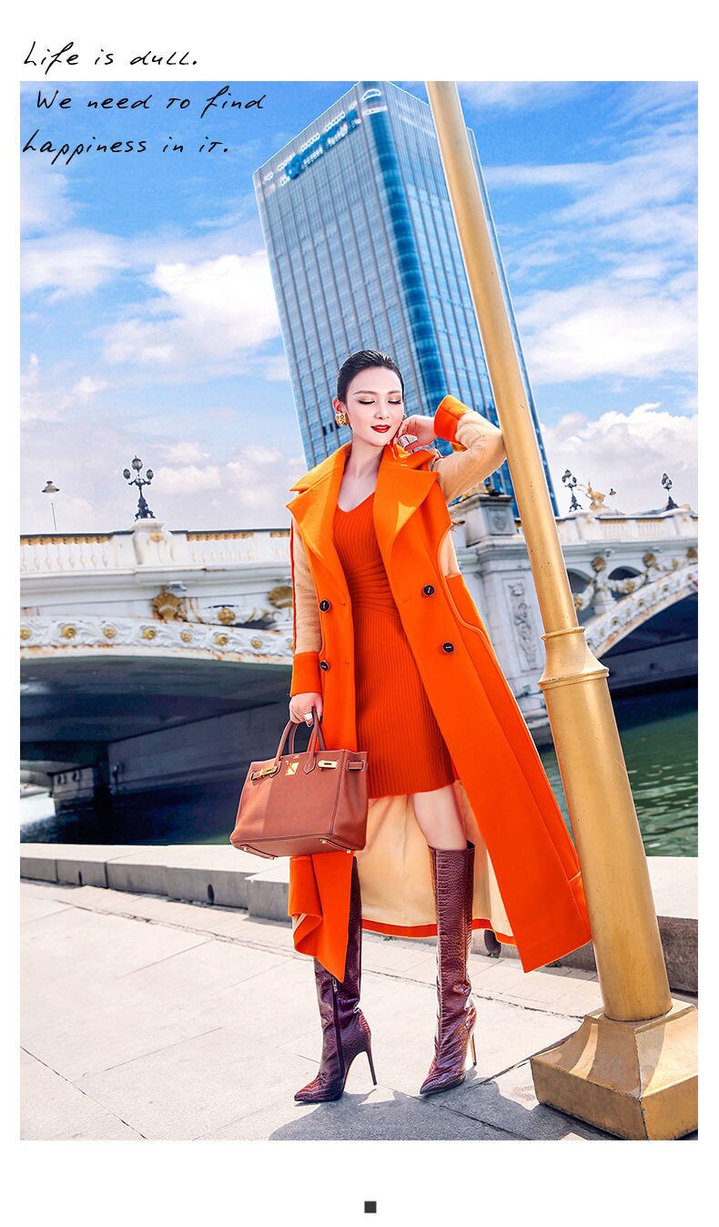 Women's Color Block Warm Long Coat