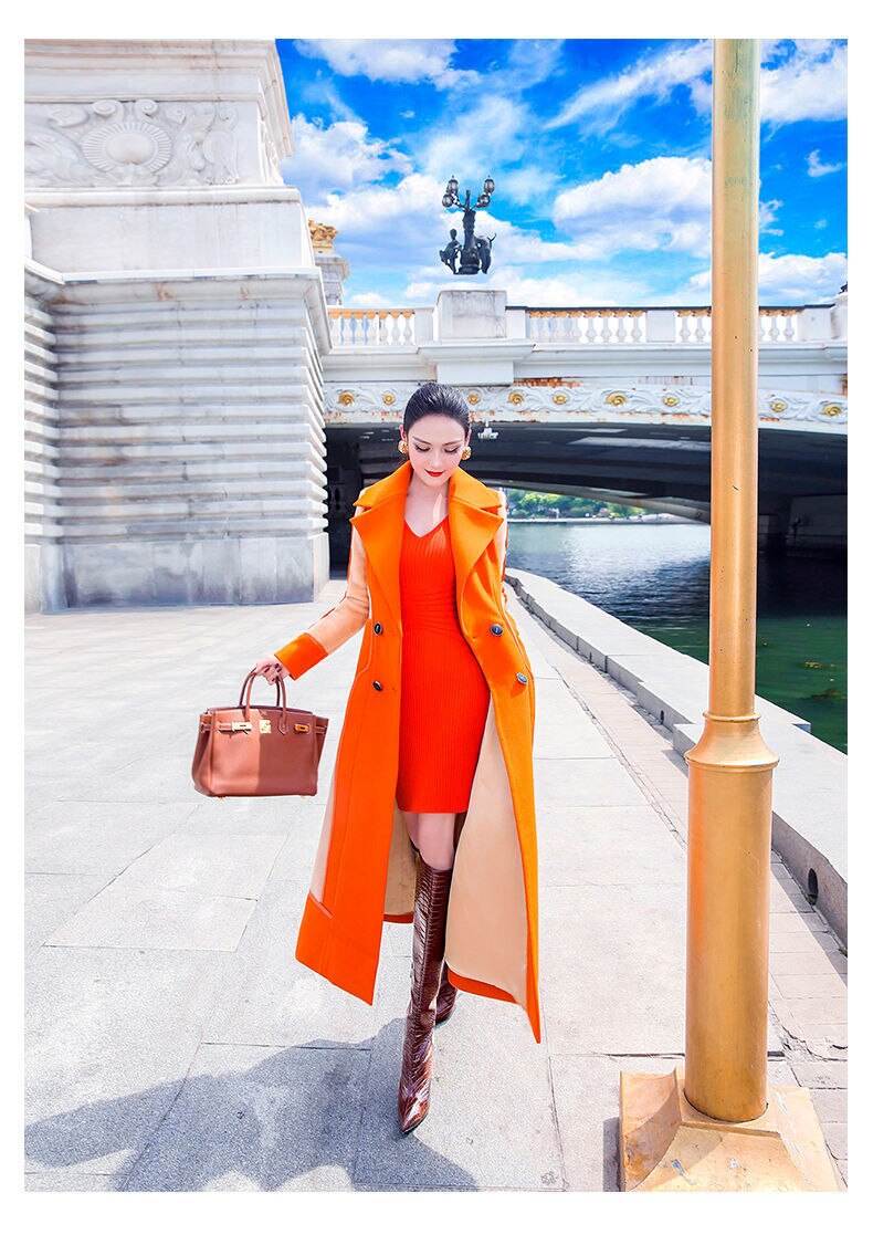 Women's Color Block Warm Long Coat