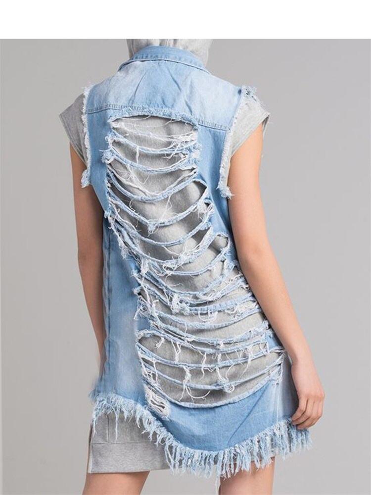 Women's Ribbed Denim Vest