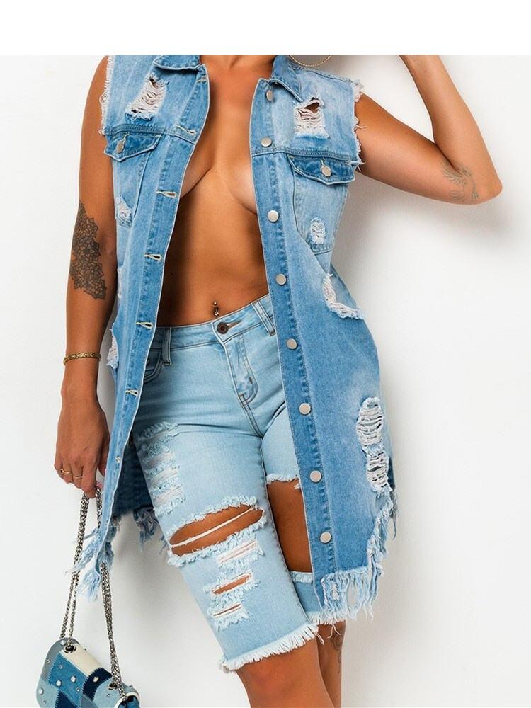 Women's Ribbed Denim Vest