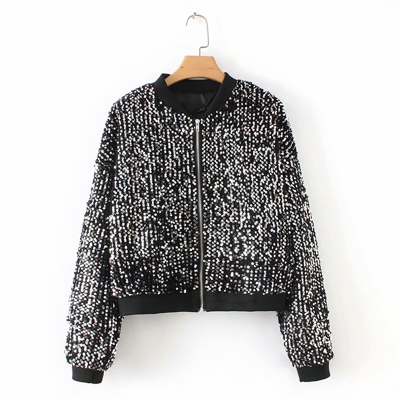 Bomber Jacket with Sequin Details