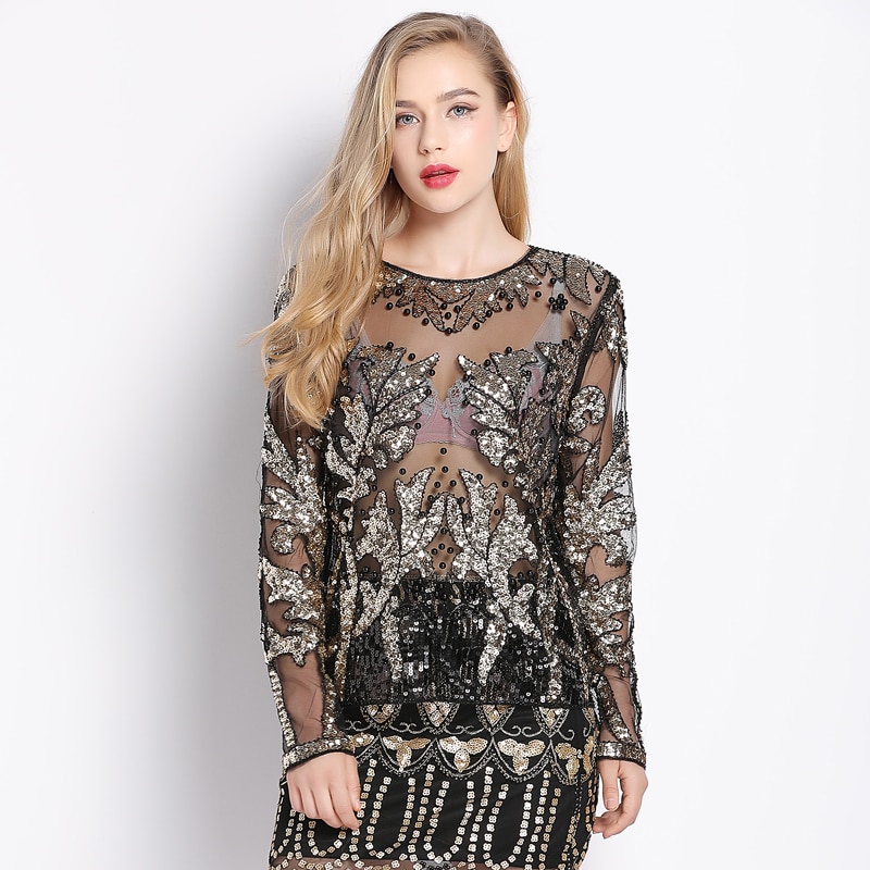 Women's Silver Leaf Sequined Blouse