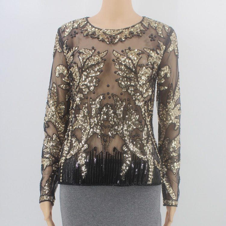 Women's Silver Leaf Sequined Blouse