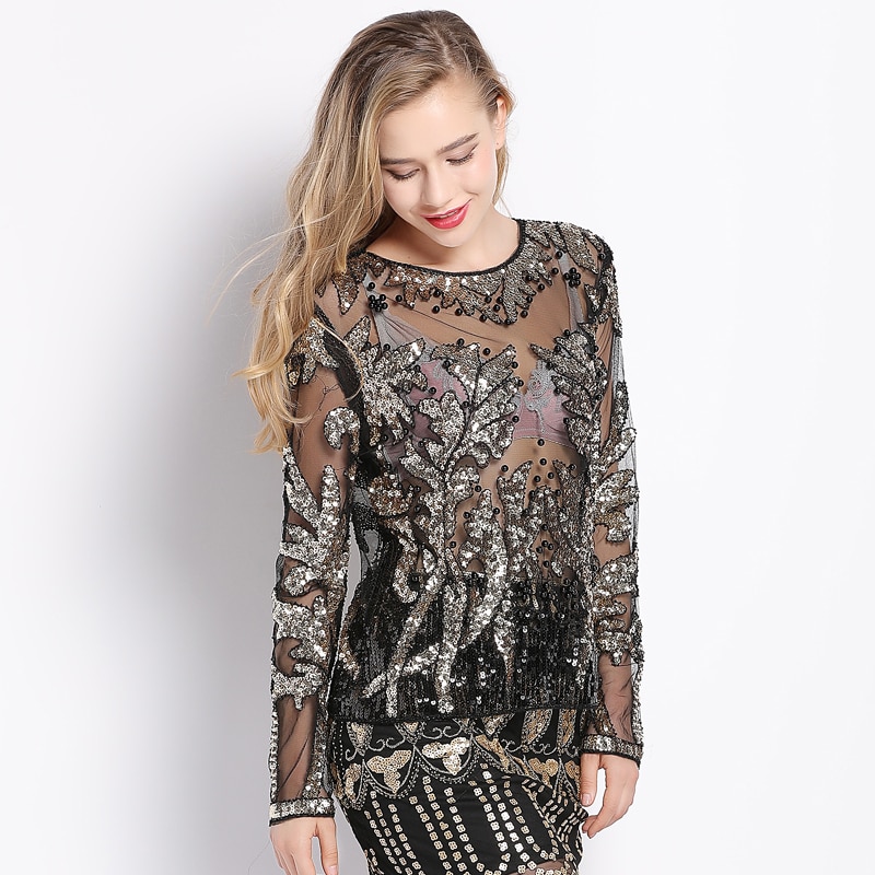 Women's Silver Leaf Sequined Blouse