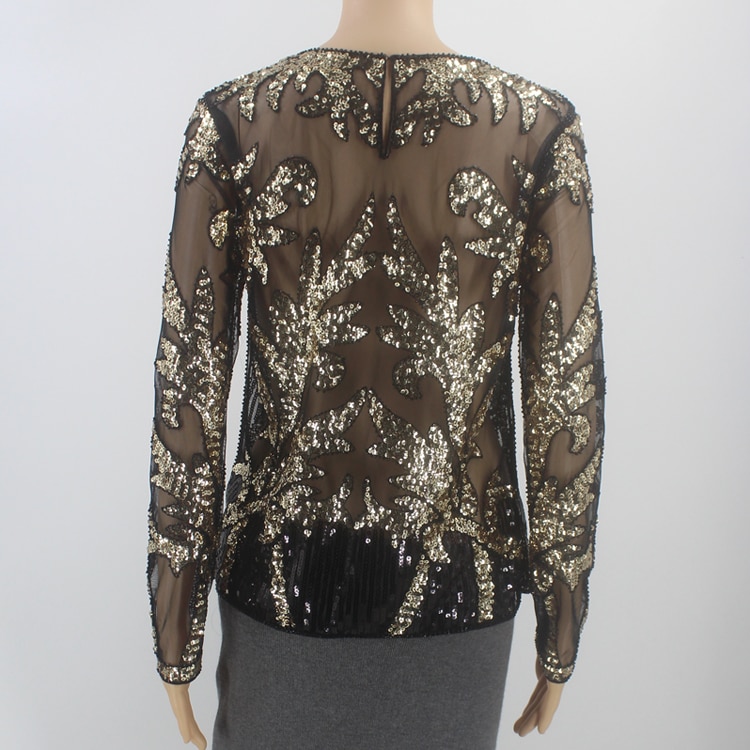 Women's Silver Leaf Sequined Blouse