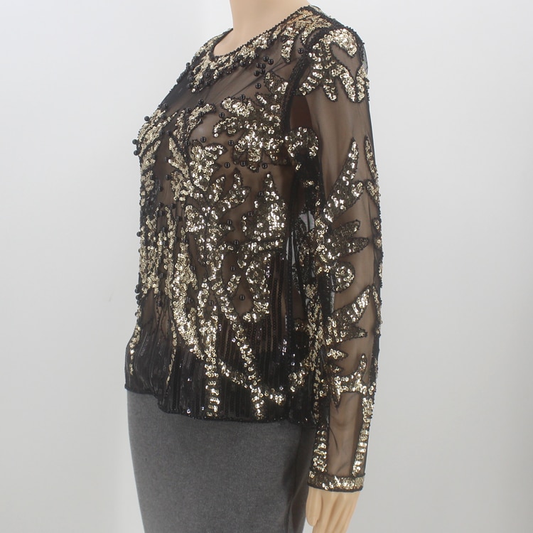 Women's Silver Leaf Sequined Blouse