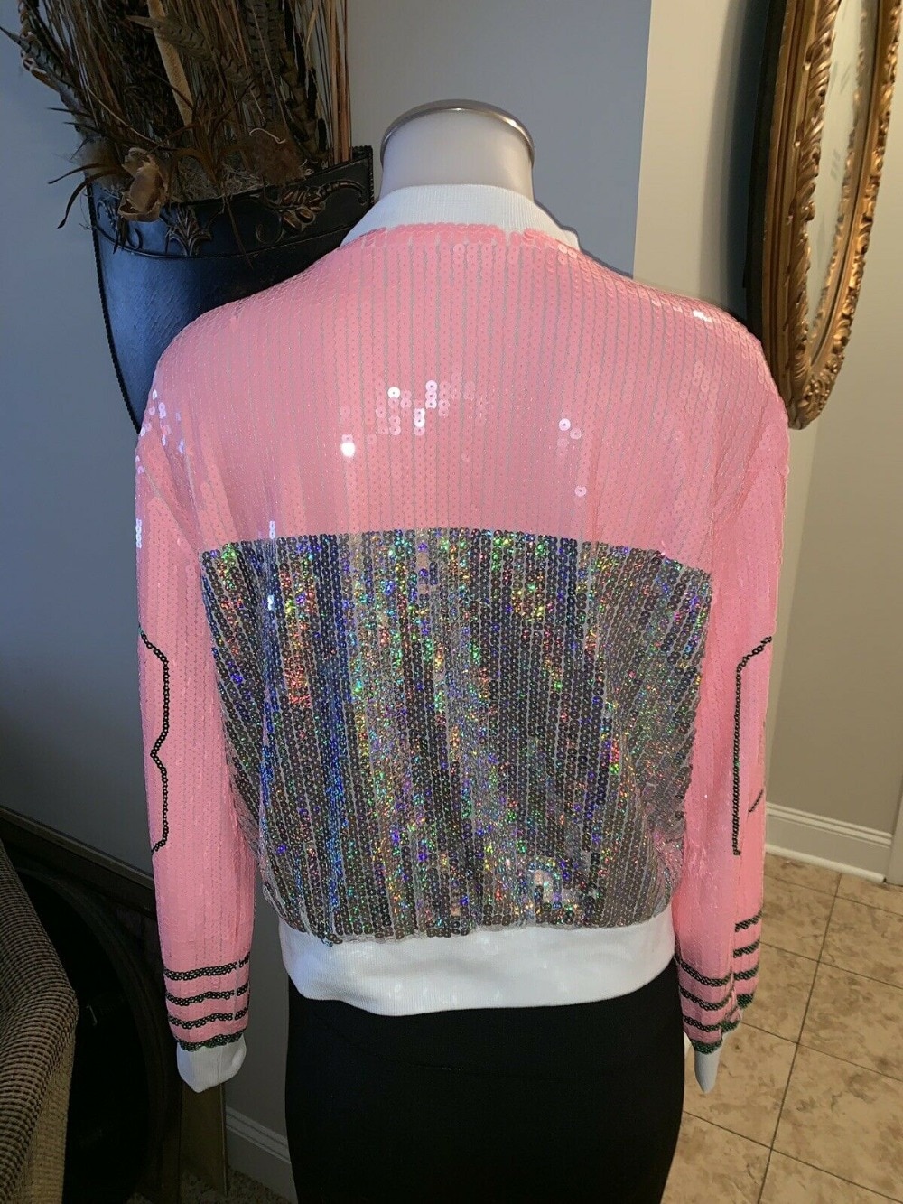 Women's Retro Style Sequined Bomber Jacket