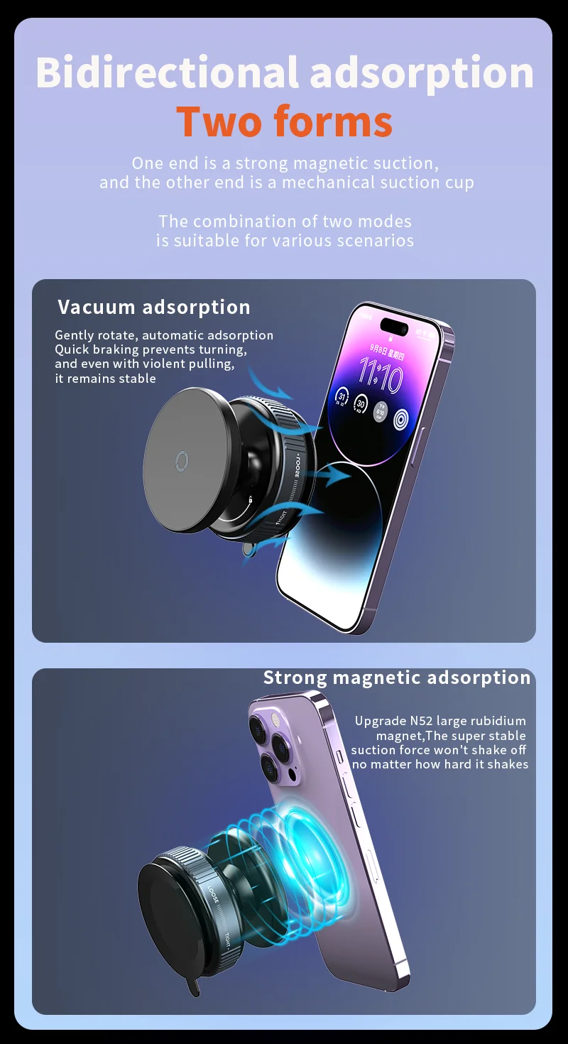 Magnetic Mobile Phone Holder Vacuum Adsorption 360° Rotation